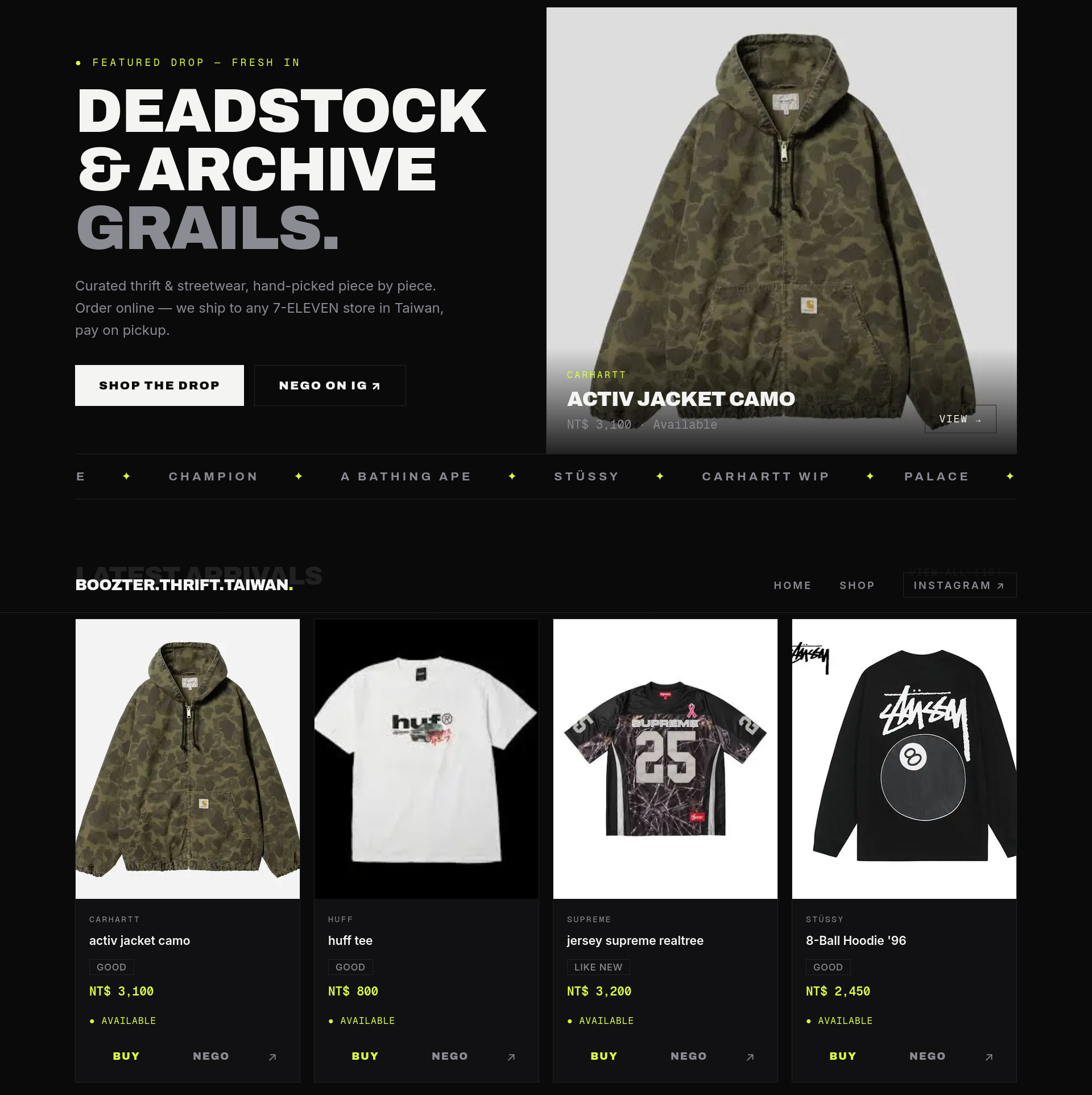 E-commerce customer menu view
